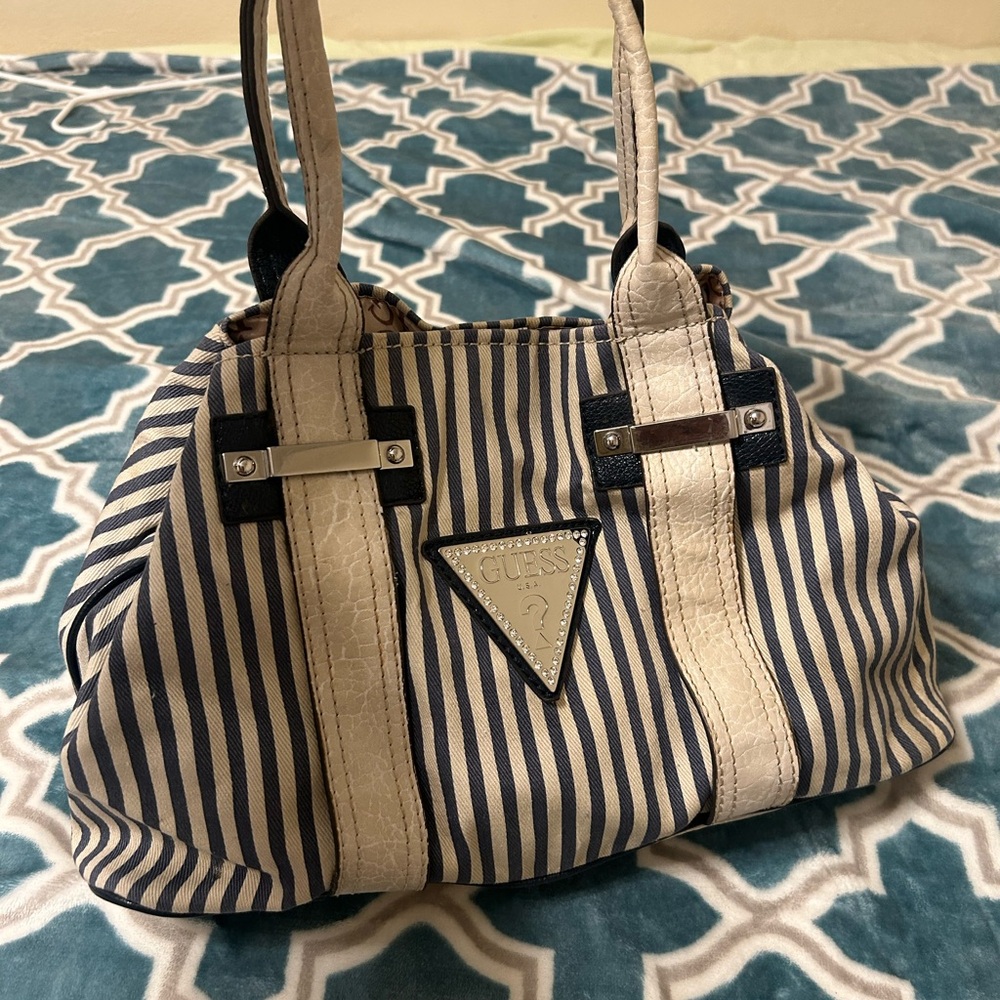 Guess Black and White Striped Shoulder Bag